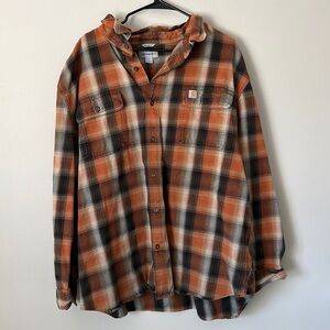 Carhartt Men's Plaid Shirt - Orange and Black